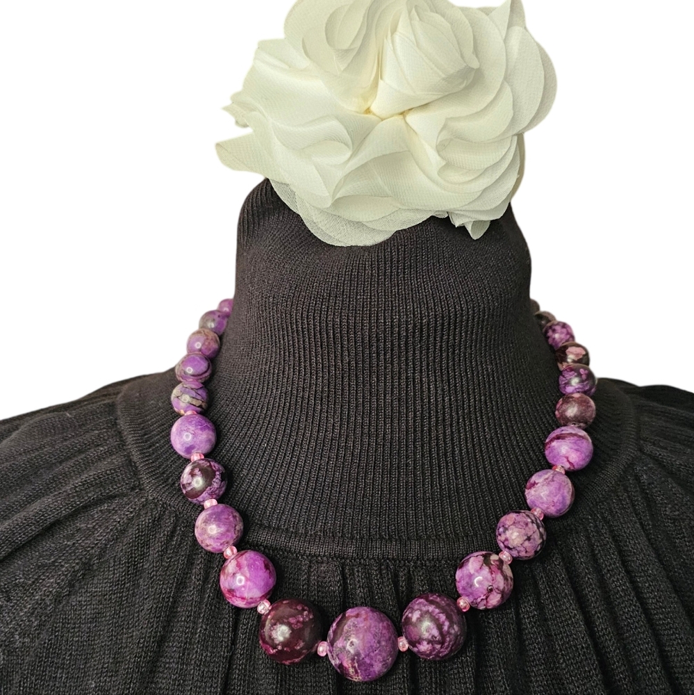 Purple natural gemstone graduating beads necklace